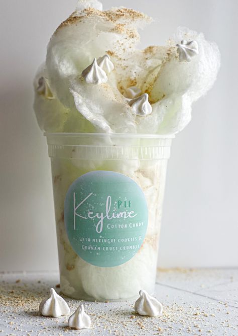 Our exclusive recipe you won't find anywhere else, this listing is for our hand spun Keylime cotton candy, made with beautiful keylimes right here in Florida!  This 32oz tub has approximately 3 cones in one tub comes topped with our handmade  crispy airy vanilla meringue kisses and graham cracker dust for a beautifully authentic taste of a Florida summer. 😎⛱️ Each tub is flavored sealed for maximum freshness  Add priority shipping to any order just add priority shipping listing to cart Vanilla Meringue, Biscuits Graham, Meringue Kisses, Candy Cart, Meringue Cookies, Chocolate Factory, Graham Cracker, Living Food, Treat Recipe