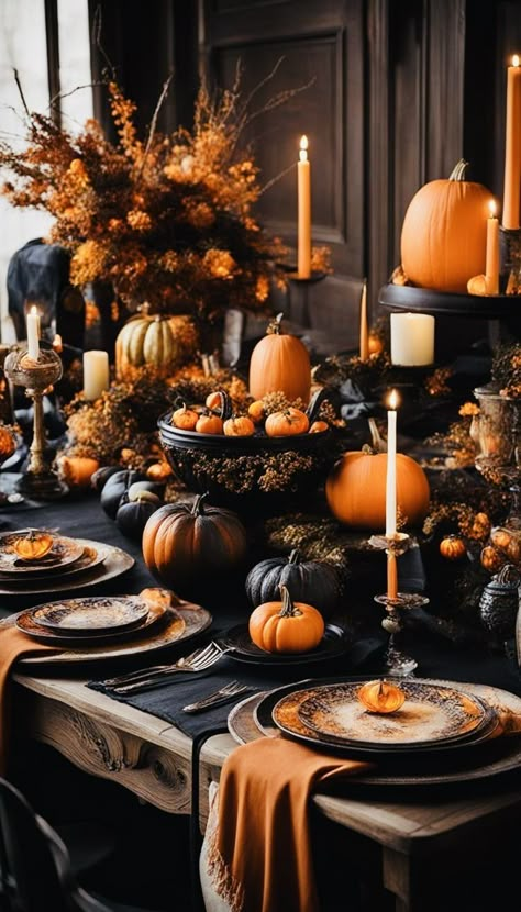 Elegant Halloween Decorations Indoor, Halloween Table Scape Ideas, High End Halloween Decor, Halloween Chic, Halloween Tablescape, Classy Halloween, Halloween Party Dinner, Tafel Decor, Elegant Halloween