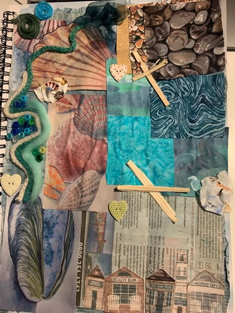 Ocean Gcse Art Page, Collage Landscape, Textiles Sketchbook, Underwater Theme, Surface Art, A Level Art Sketchbook, Gcse Art Sketchbook, Sea Life Art, Art Theme