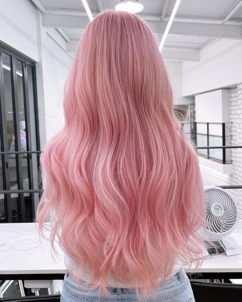 Strawberry Blonde Pink Hair, Half Pink Half Blonde Hair, Baby Pink Hair Color, Pink Hair Long, Blush Pink Hair, Baby Pink Hair, Bright Pink Hair, Long Pink Hair, Light Pink Hair