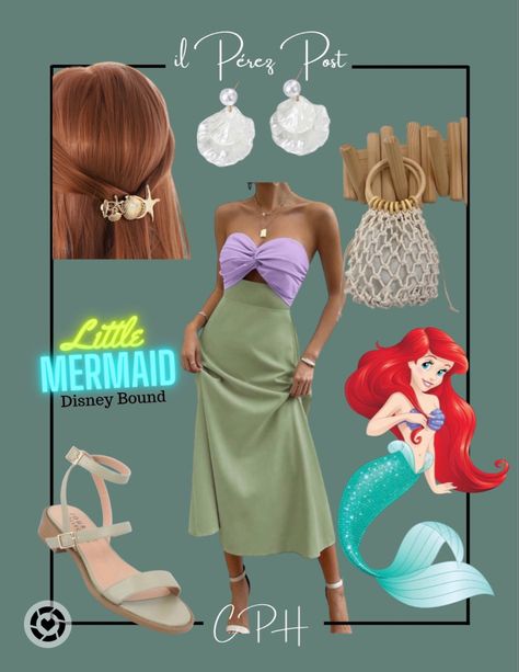 Mermaid Theme Outfit Women, Ariel Disneybound Summer, Modern Ariel Outfit, Ariel The Little Mermaid Aesthetic, Disney Bound Ariel, Ariel Inspired Outfits, Ariel Outfit, Ariel Disneybound, Disneyworld Outfits