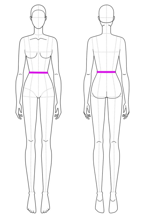 Body Pattern Drawing, Croquis Front And Back Body Template, Fashion Body Template Front And Back, Drawn Body Poses, Female Croquis Front And Back, Fashion Figure Front And Back, Fashion Figure Templates Front And Back, Fashion Croquis Front And Back, Female Body Illustration