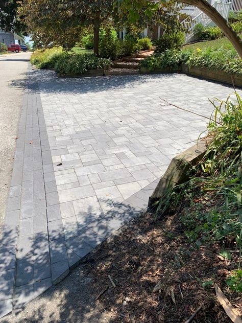 Parking Pad In Front Of House Ideas, Adding Parking To Front Yard, Driveway Parking Pad Ideas, Parking Pad Landscaping, Parking Pad Retaining Wall, Parking Pad Side Of House, Paver Parking Pad, Parking Pad In Front Of House, Parking Area In Front Of House