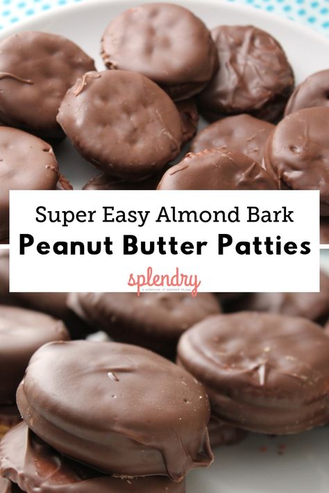 Easy and delicious Almond Bark Peanut Butter Patties made using only three easy ingredients - that you might already have! This is a perfect treat to take to your next work lunch, holiday party, or game-day event! #almondbark #peanutbutter #peanutbutterpatties #easydessert Candy Using Almond Bark, Things To Make With Almond Bark, Candy Made With Almond Bark, What To Make With Almond Bark, How To Melt Almond Bark For Dipping, Recipes Using Almond Bark, Recipes With Almond Bark, Chocolate Almond Bark Recipes, Almond Bark Cookies