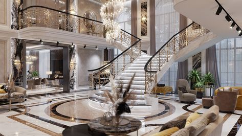 Luxury Staircase, Luxury Mansions Interior, Luxury Houses Mansions, Casas The Sims 4, Luxury House Interior Design, Marble Flooring, Modern Mansion, Indie Room, Art Deco Home