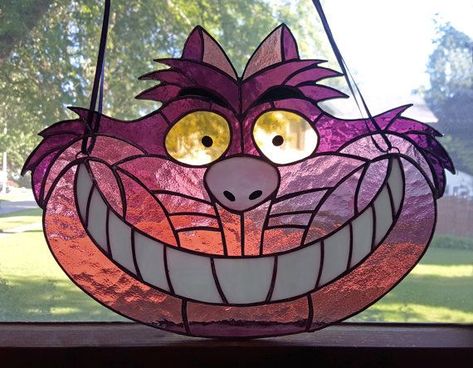 1000+ images about Stained glass Disney and cartoons on Pinterest ... Alice In Wonderland Cartoon, Cat Suncatcher, Disney Stained Glass, Cat Stain, Cartoon Disney, Wine Glass Art, Stained Glass Decor, Glass Art Projects, Stained Glass Suncatchers