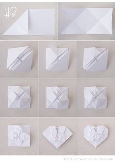 Origami Hearts at http://www.HELLOmynameisHeather.com — free photo tutorial. valentine paper heart Paper Hearts Origami, Origami Hearts, Origami Star Box, Tutorial Origami, Origami For Beginners, Origami Fish, Origami Love, Origami Folding, Origami Heart