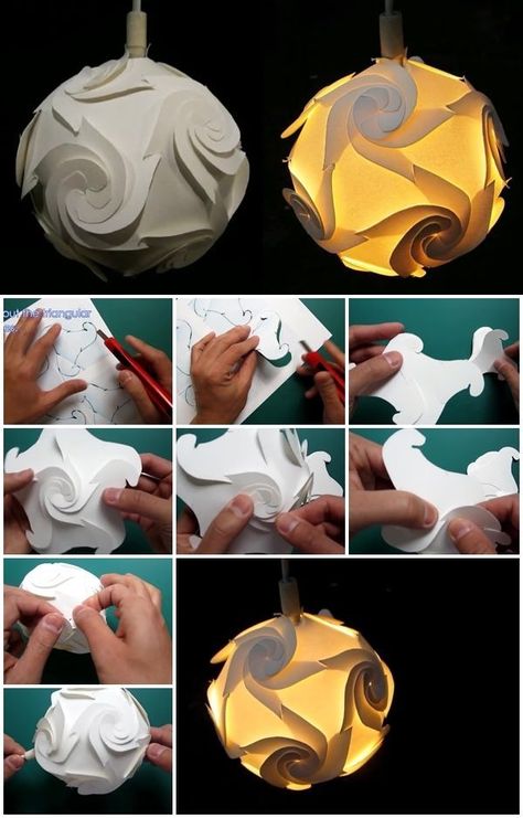 Paper Lamp Diy, Origami Lampshade, Paper Flower Ball, Paper Chandelier, Origami Lamp, Origami Decoration, Paper Lampshade, Diy Lanterns, Diy Chandelier