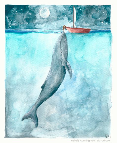 Heart of the Sea - 8x10 watercolor print on Etsy Heart Of The Sea, Whale Art, A Whale, 수채화 그림, Art Et Illustration, Narwhal, Watercolor Inspiration, Art And Illustration, In The Ocean