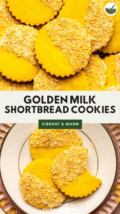 Vegan Shortbread Cookies inspired by the nourishing Indian drink, Golden Milk or Haldi Doodh. All you need is a few basic ingredients and 15 minutes to prep. Vegan Golden Milk, Haldi Doodh, Vegan Shortbread Cookies, Indian Cookies, Vegan Shortbread, Vegan Market, Hot Cocoa Cookies, Buttery Shortbread Cookies, Ginger Nut