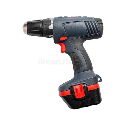 Drilling equipment, electric driller tool, cordless screwdriver construct. White battery isolated royalty free stock photography Cordless Screwdriver, Stock Photography Free, Screwdriver, Stock Photography, Royalty, Royalty Free, Electricity, Stock Images, Repair