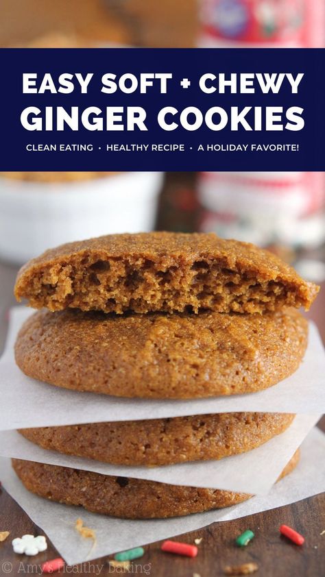 Healthy Ginger Cookies Recipe — Soft, Chewy & Easy to Make! | Amy's Healthy Baking Ginger Cookies Healthy, Ginger Snacks Healthy, Eggless Ginger Cookies, Soft Gingerbread Cookies No Molasses, Low Fat Gingerbread Cookies, Ginger Cookies For Nausea, Gingerbread Cookies With Fresh Ginger, Whole Wheat Gingerbread Cookies, Healthier Gingerbread Cookies