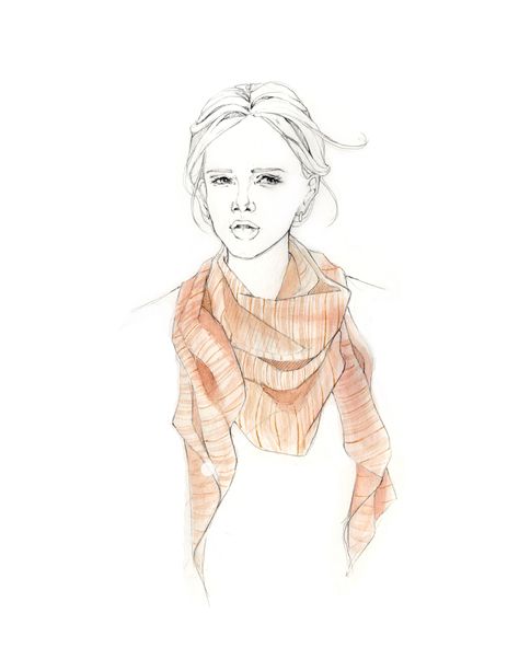 Scarf Styles Drawing, Scarf Sketch Fashion Illustrations, Scarf Illustration Drawings, Scarf Drawing Reference, Scarf Sketch, Scarf Illustration, Scarf Drawing, Draw Clothes, Hair Illustration