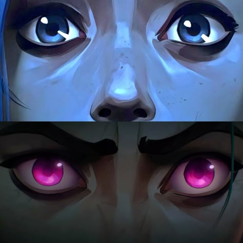 Vi Eyes Arcane, Jinx Eyes Arcane, Jinx Shimmer Eyes, Jinx Pink Eyes, Jinx With Her Hair Down, Jinx Eyes, Jinx Face, Arcane Eyes, Jinks Arcane