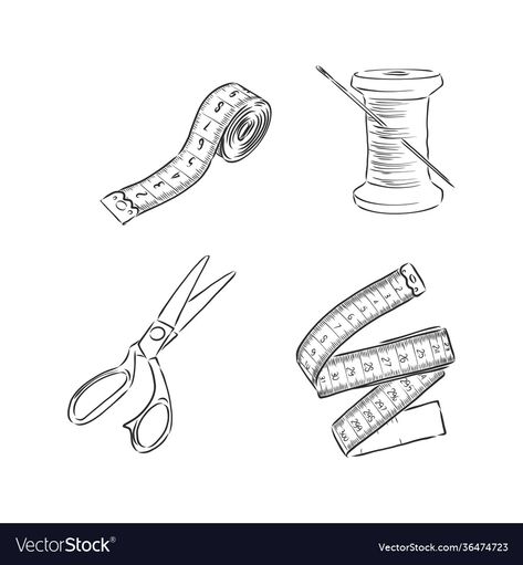 Vector Sketch, Sketch Illustration, Sewing Kit, Sewing Tools, Png Images, Vector Images, Vector Free, Illustrator, Doodles