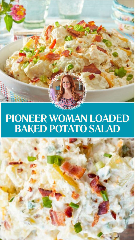 Pioneer Woman Loaded Baked Potato Salad Fully Loaded Baked Potato, Baked Potato Salad Recipe, Red Skin Potato Salad, Red Potato Salad Recipe, Loaded Potato Salad, Ranch Potato Salad, Loaded Baked Potato Salad, Red Potato Salad, Baked Potato Salad