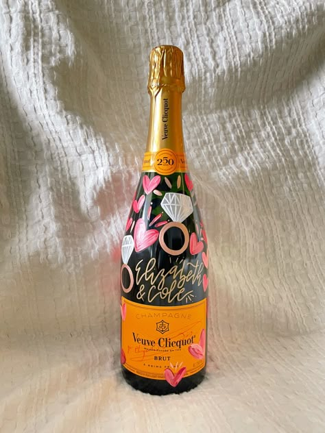 Painted Champagne Bottles, Wedding Champagne Bottles, Bridal Balloons, Bedazzled Liquor Bottles, Murals Home, Makeup Boxes, Custom Champagne Bottle, Engagement Balloons, Engagement Themes