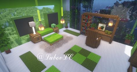 Cute Green House, Green House Minecraft, Build Cute, Lime Green Decor, Cute Interior, Minecraft World, Minecraft House Plans, Minecraft Room, Minecraft House