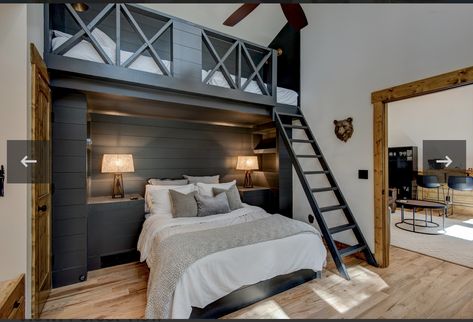 Loft Bed With Hot Tub Under, 8ft Ceiling Bunk Bed, Cabin Loft Bunk Room, Cabin Bunks, Boat Loft Bed, Adult Bunk Bed, Adult Bunk Beds Guest Rooms, Built In Bunk Beds Small Room Industrial, Surfer Room