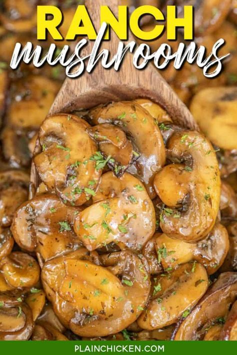 Ranch Mushrooms, Pork Chop Brine, Butter Mushrooms, Mushroom Side Dishes, Easy Vegetable Recipes, Garlic Butter Mushrooms, Steak Side Dishes, Stuffed Portabella Mushrooms, Meatless Main Dishes