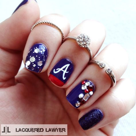 A-Town Down Atlanta Braves Nails Designs, Brave Nails, Atlanta Braves Nails, Braves Nails, Baseball Nail Designs, Toenail Polish Designs, Baseball Nails, Sports Nails, Nail Art Pictures