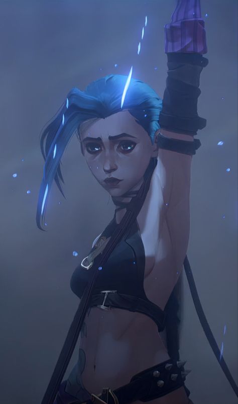 Arcane League Of Legends, Jinx Arcane, Blue Hair, League Of Legends, Umbrella, A Woman, Hair, Blue