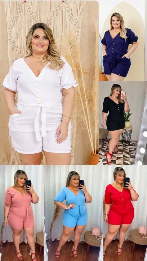 Big Size Fashion, Plus Size Looks, Moda Plus, Big Size, Short Dresses, Casual Outfits, Jumpsuit, Fashion Outfits, Womens Shorts