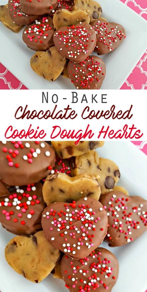 No Bake Valentine Treats, Cookie Dough Hearts, Chocolate Covered Cookie Dough, Cookies Dough, Valentines Treats, Chocolate Covered Cookies, Valentines Baking, Raw Cookie Dough, Chocolate Covered Treats