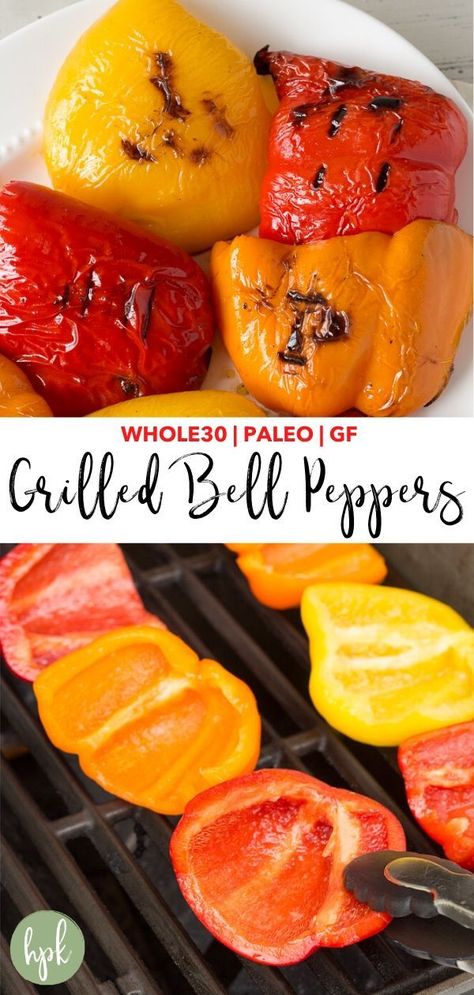 These Grilled Bell Peppers are the perfect veggies for your next bbq and are so easy to make. Just cut up the peppers, cover with oil and season with salt, then cook on the grill to perfection. Eat them on a salad, in a sandwich, or with slices of steak. This simple, how to recipe will be one you use all summer long! Bbq Bell Peppers, Grilled Peppers Bbq, Grilling Peppers On The Grill, Grilled Sweet Peppers, Grilled Peppers On The Grill, Grilled Bell Pepper Recipes, Bbq Peppers, Grilled Bell Peppers, Paleo Menu