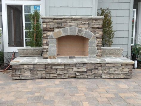 Ranch Outdoor Fireplace, Diy Outdoor Fireplace Easy Brick, Bluestone Outdoor Fireplace Surround, Outdoor Fireplace Plans Stone, Small Stone Outdoor Fireplace, Masonry Fireplace, Concrete Fireplace, Building Permits, Outdoor Fireplace