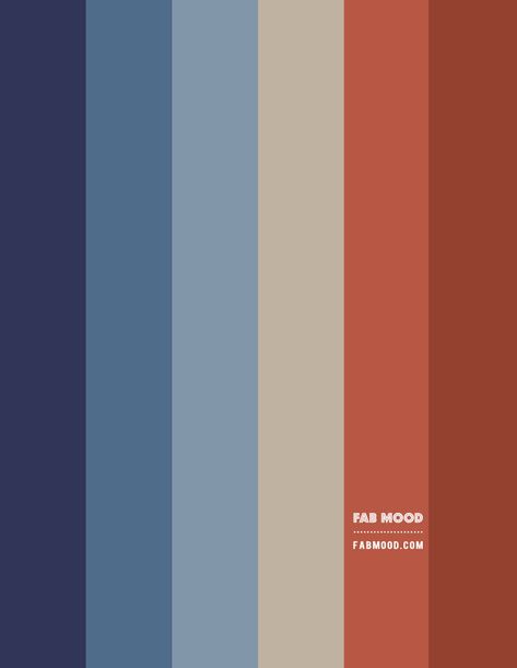 Dark Blue Pallete Color Combos, Blue Denim Color Palette, Terracotta And Blue Palette, Indigo Blue Colour Combination, Denim Blue Color Scheme, Denim Blue Color Combinations, Blue Grey Rust Color Scheme, Terracotta Colour Combinations, Red And Blue Pallete Color