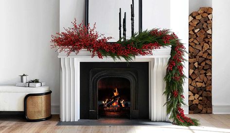 Christmas Decorations for Home & Table 2022 | Crate & Barrel Crate And Barrel Mantel Decor, Decorating With Snowmen, Card Ornaments, Christmas Fireplace Mantels, Mantel Ideas, Christmas Mantel, Christmas Mantel Decorations, 2022 Christmas, Crate Barrel