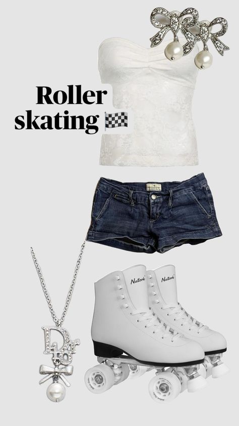 Roller skating 🤍 #summer #coquette #rollerskating #white #outfitinspo  #y2k #outfit Roller Skating Outfits, Summer Coquette, Skating Aesthetic, Skating Outfits, Roller Skate, Roller Skates, Roller Skating, Date Outfits, New Girl