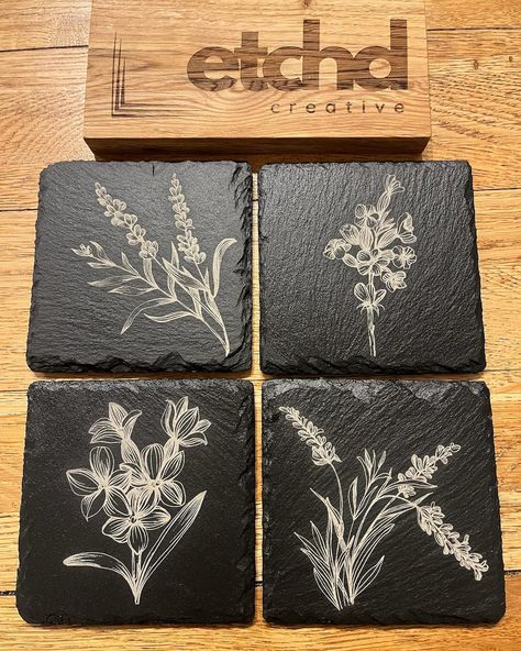 Latest offering on our new @etsyuk shop! Beautiful slate coasters set of 4 flower design. • • #slate #slatecoasters #etchdcreative #etsy #etsyshop #etsyseller #etsyfinds #laserengraved #laserengraving #creativegifts #familybusiness #smallbusiness #bosslady #bossladymindset #productalert Slate Coasters Ideas, Coasters Ideas, Laser Engraved Gifts, Slate Coasters, Wedding Souvenirs, Engraved Gifts, April 22, Creative Gifts, Flower Design