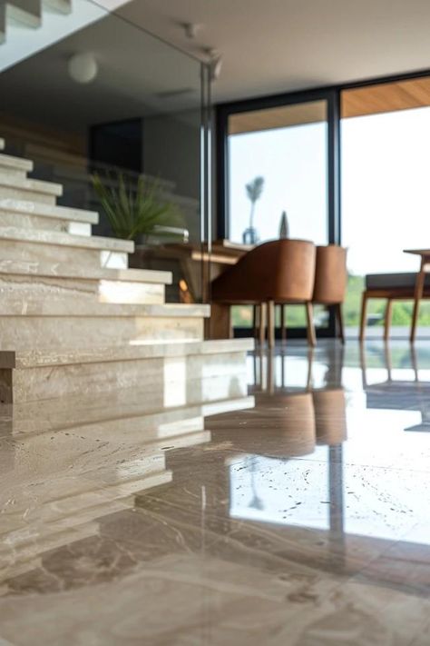 How To Modernize Travertine Floors: Contemporary Update Travertine Flooring, Modern Floor Tiles, Travertine Floor, Transition Flooring, Porch Windows, Iron Stone, Balcony Bar, Floor Renovation, Travertine Floors