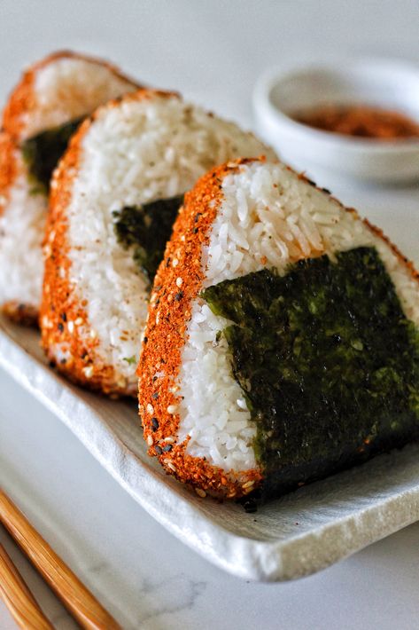 Vegan Onigiri with Tofu Tuna Mayo Tofu Onigiri, Tofu Tuna, Vegan Onigiri, Japanese Onigiri, Rice Sandwich, Japanese Spices, Crispy Seaweed, Shichimi Togarashi, Tuna Mayo