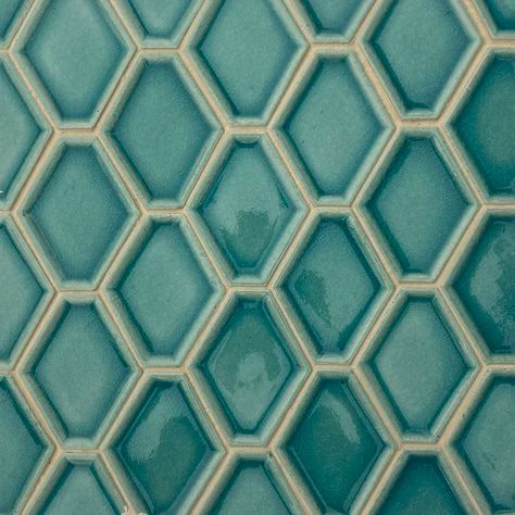 Medici Mosaics Miele 3" x 4" Beveled Ceramic Honeycomb Mosaic Tile | Wayfair Dark Blue Tiles, Ogee Tile, Kitchen 2021, Tile Fireplace, Floral Mosaic, Tile Ceramic, Mosaic Wall Tiles, Fireplace Makeover, Fireplace Tile