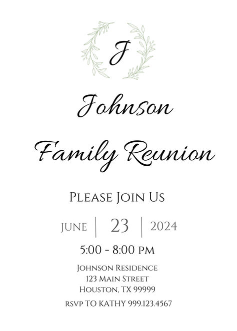 Plan your next family outing with this minimialist family reunion template. Fully Customizable Reunion Template, Reunion Invitation, Family Reunion Invitations, Minimalist Family, Reunion Invitations, Invitation Minimalist, Johnson Family, Family Outing, Family Reunion