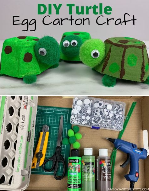 Egg Carton Craft, Diy Turtle, Carton Craft, Baby Tortoise, Turtle Crafts, Craft Closet, Egg Carton Crafts, Diy Plant Hanger, Fun Easy Crafts