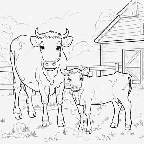 agricultural yard cow and calf children coloring book cow illustration color book baby cow png Cow With Calf Drawing, Cow And Calf Drawing, Cow Sketch Easy, Baby Cow Drawing, Calf Drawing, Farm Animals For Kids, Cow With Calf, Cow Sketch, Star Stable Horses