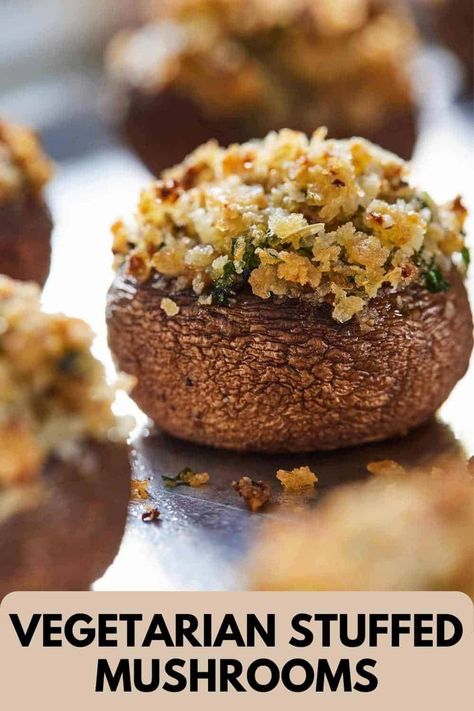 Vegetarian Stuffed Mushrooms, Stuffed Mushrooms Vegetarian, Vegan Stuffed Mushrooms, Mushroom Appetizers, Homemade Appetizer, Tiny Foods, Stuffed Mushroom, Summer Appetizer, Vegan Parmesan