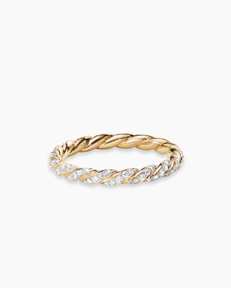 David Yurman | Pavé Petite Band Ring in 18K Yellow Gold, 2.8mm Cheap Wedding Bands, David Yurman Ring, Stacked Wedding Bands, Gold Diamond Wedding Band, Simple Diamonds, Women's Rings, Engagement Band, Twisted Band, Engagement Bands