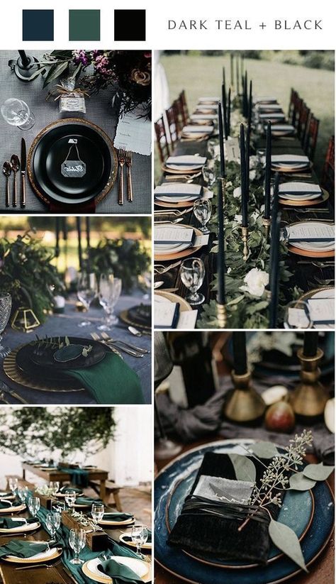 Teal And Black Wedding, Dark Teal Weddings, Emerald Green Wedding Theme, Burgundy Wedding Colors, Dark Green Wedding, Dark Wedding Theme, Wedding Color Ideas, Wedding Color Trends, Green Themed Wedding