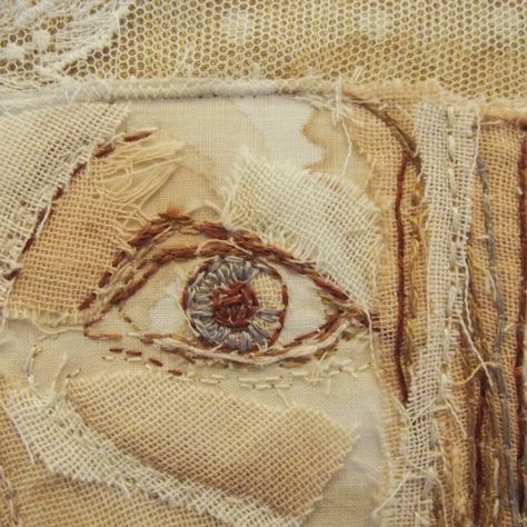 Bridget Steel-Jessop: Mapping memories in stitch - TextileArtist.org Embroidery Poster Design, Eyeball Embroidery, Embroidery Collage, Eye Embroidery, Sculpture Textile, Textiles Sketchbook, Medieval Tapestry, Textile Sculpture, Contemporary Embroidery