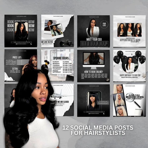 White Hair Salon, Ig Design, Business Ideas For Women Startups, Bookings Available, Hairstylist Branding, Time Is Precious, Grey White Hair, Wig Install, Business Flyers