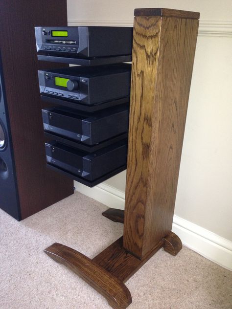 Solid oak hi-fi stand with cantilever shelves Hi Fi Furniture, Cantilever Shelves, Vinyl Record Furniture, Hifi Stand, Hifi Rack, Hifi Furniture, Audio Cabinet, Cantilever Shelf, Diy Rack