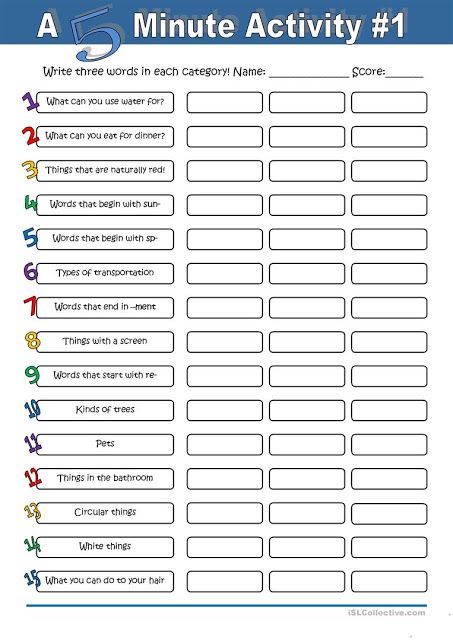 5 Minute Activity, Reto Mental, Esl Activities, Speaking Activities, English Activities, Esl Teaching, Activity For Kids, Esl Worksheets, Student Writing