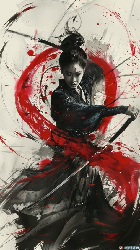 Did you like the art and want it in higher resolution? Follow the link and check out the album - https://t.me/arttach Ninja Painting, Japanese Warrior Art, Female Samurai Tattoo, Japanese Art Painting, Japanese Art Samurai, Female Samurai, Joker Poster, Samurai Artwork, Color Drawing Art