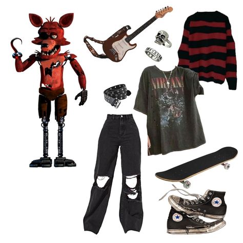 Fnaf Movie Outfit, Five Nights At Freddy's Outfit Ideas, Fnaf Movie Outfit Ideas, Foxy Inspired Outfit, Fnaf Clothes Outfits, Fnaf Inspired Outfits Foxy, Fnaf Outfit Ideas, Fnaf Pjs, Fnaf Clothes