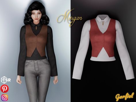 The Sims Resource - Morgan - Shirt and leather vest Sims 4 Cc Vest, Sims 4 Vest, Alien Mermaid, Sims 4 Mods Accessories, Cc Clothes, Cc For Sims 4, Sims 4 Cc Clothes, Sims4 Clothes, Cc Folder